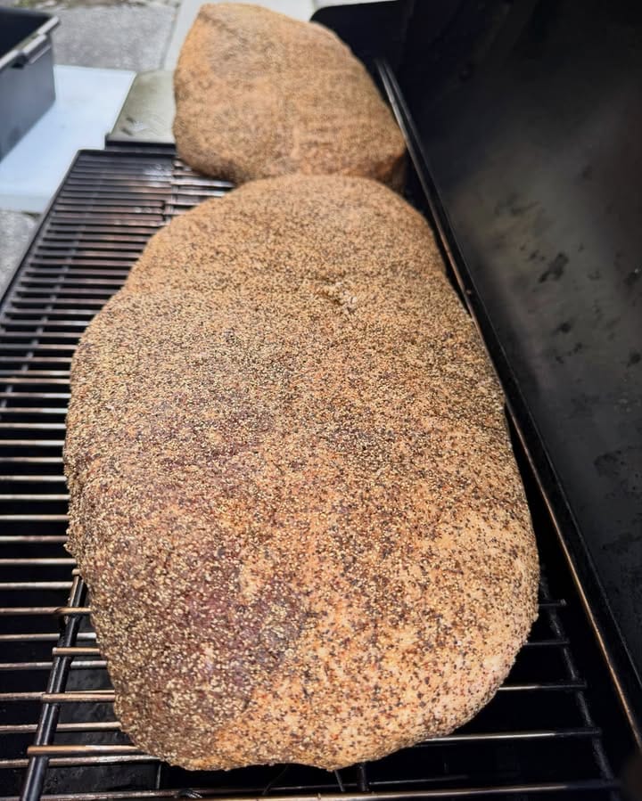 What’s on your smoker? I’ll go first. 2x18lb prime briskets. Starting at 9am. Done by 9pm. Hot hold overnight until tomorrow…