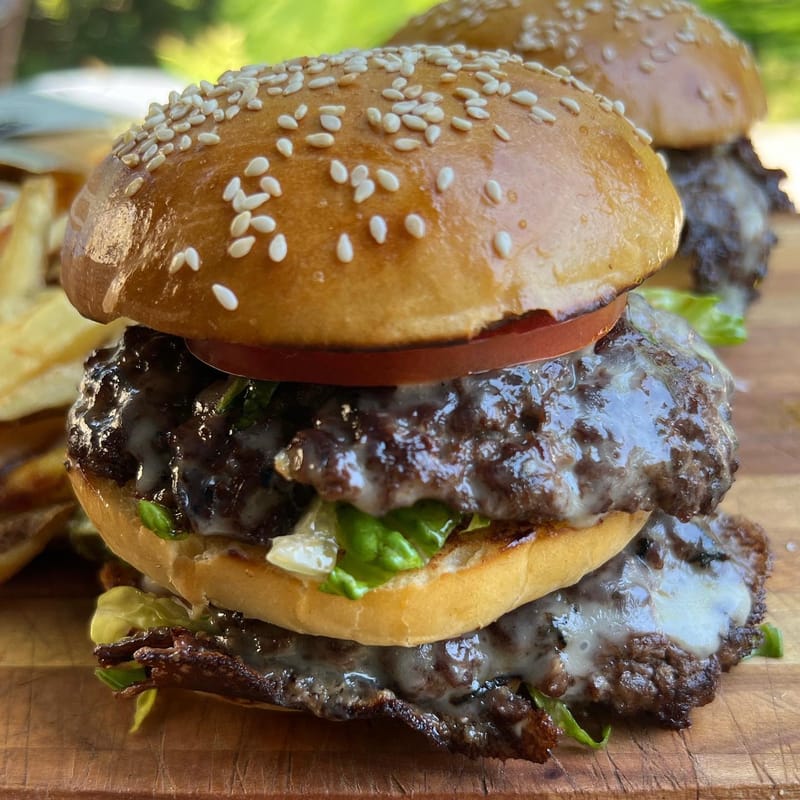 Order up, two Big Mac smashburgers with a side of skin on hand cut fries. Beef is American wagyu from Snake River Farms…