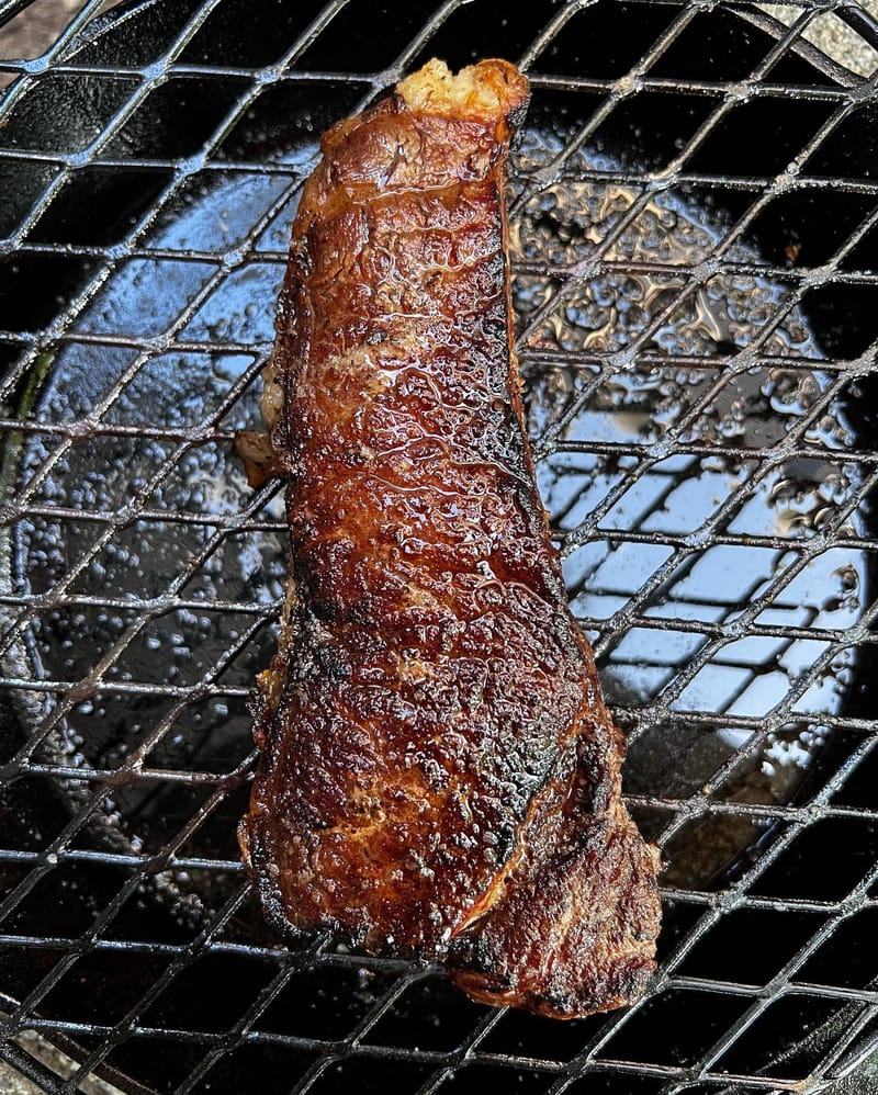 I torched this frozen Snake River Farms strip steak right from the freezer. Very meaty, perfect med rare, good crust. Full…