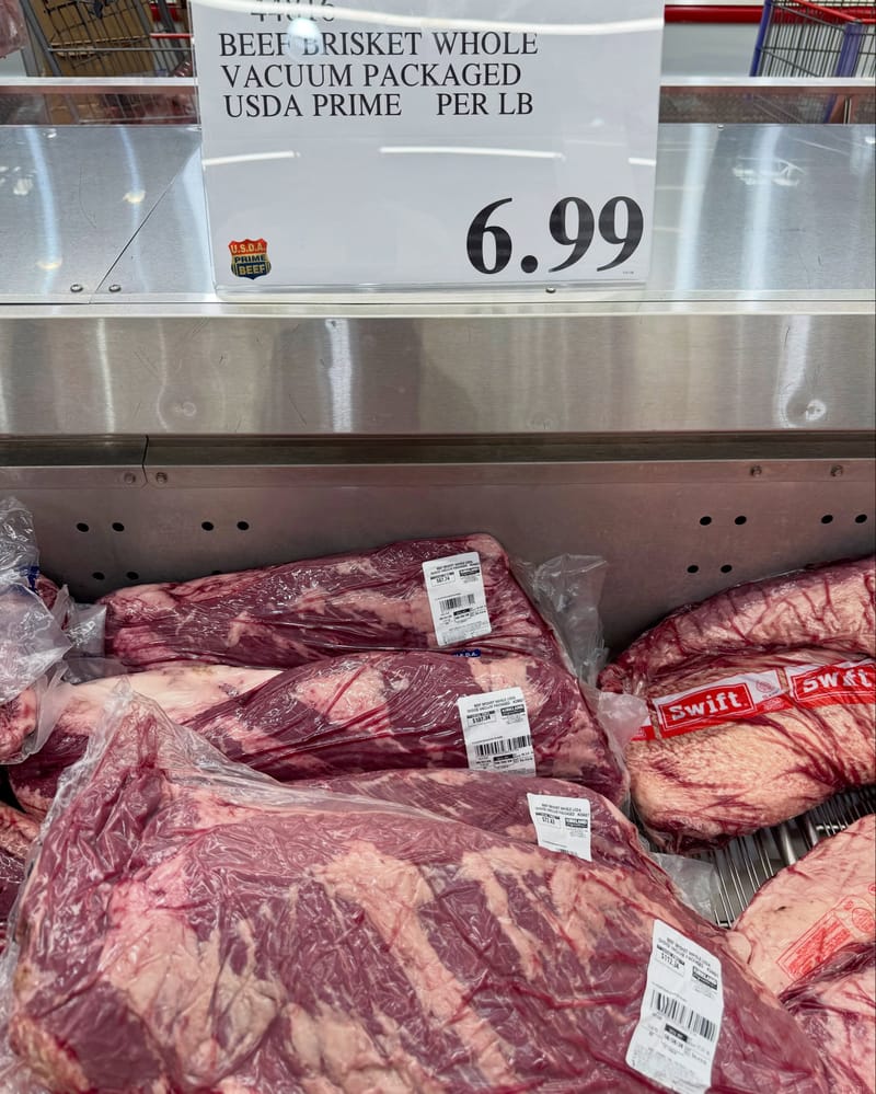 Is 6.99/lb for brisket high or low for your area? It’s the highest I’ve seen to date. #brisket #bbq #meatprices @costco