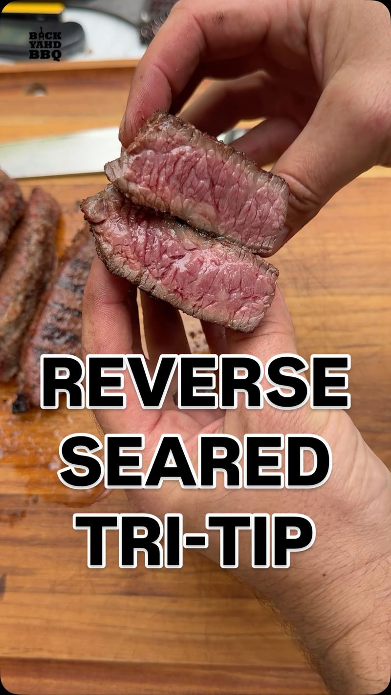 Reverse Seared TriTip Strips Salt, pepper, garlic, onion, fridge on rack for a few hours to overnight 2 zone fire Steak on…