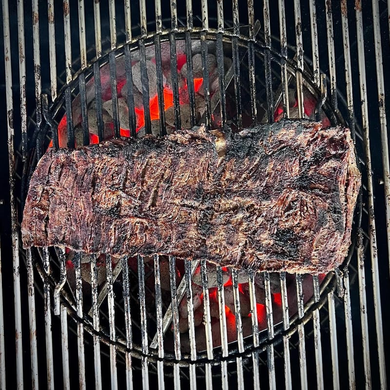 Inside skirt from Porter Road for tacos with the neighbors on my new Weber Grills kettle. #bbq #happy #meat #tacos…