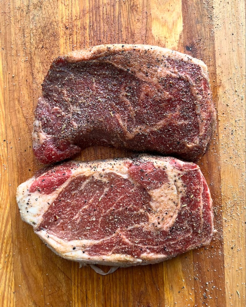 A couple more Chicago Steak Company ribeyes for dinner tonight. This time I’m trying the Franklin Barbecue steak spice rub,…