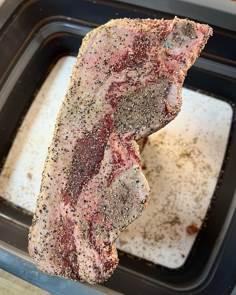 Dino Ribs ready for the smoker. Thanks to @porterroad for the ribs! #bbq #beefribs