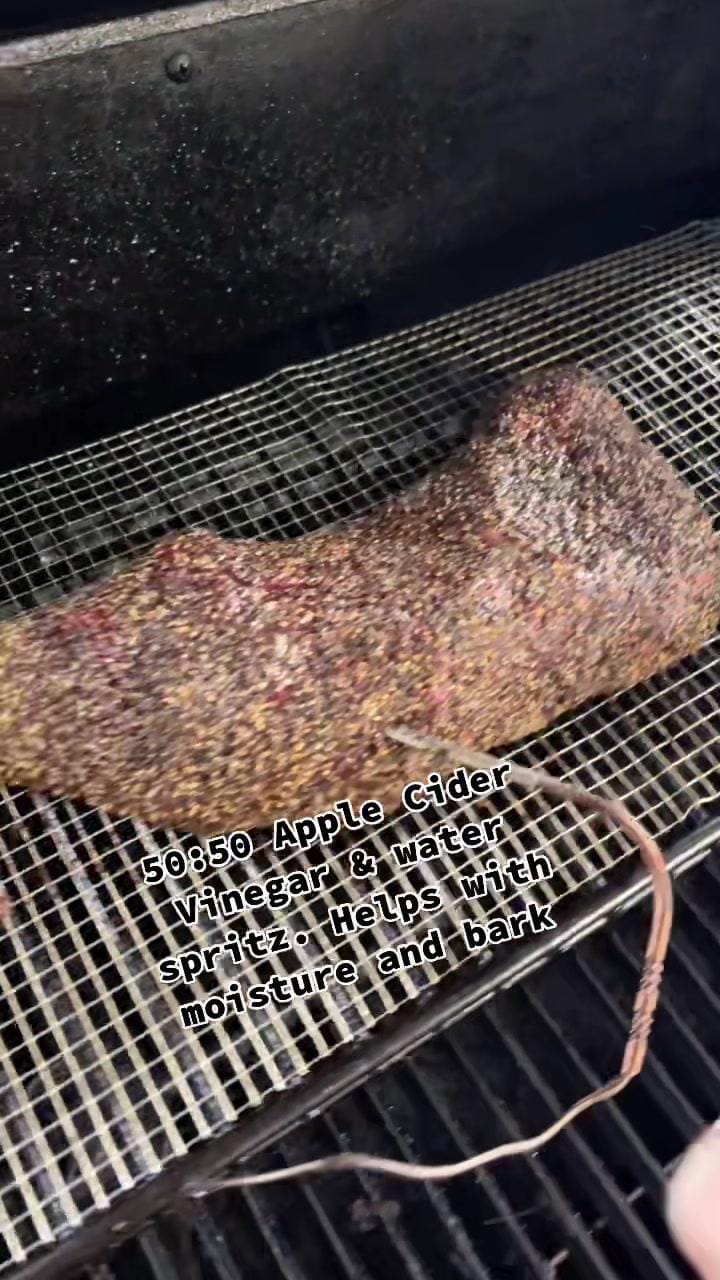 50:50 ACV and Water spritz after bark is set. #bbq #meat #food #foodie #fypシ #smokedmeat