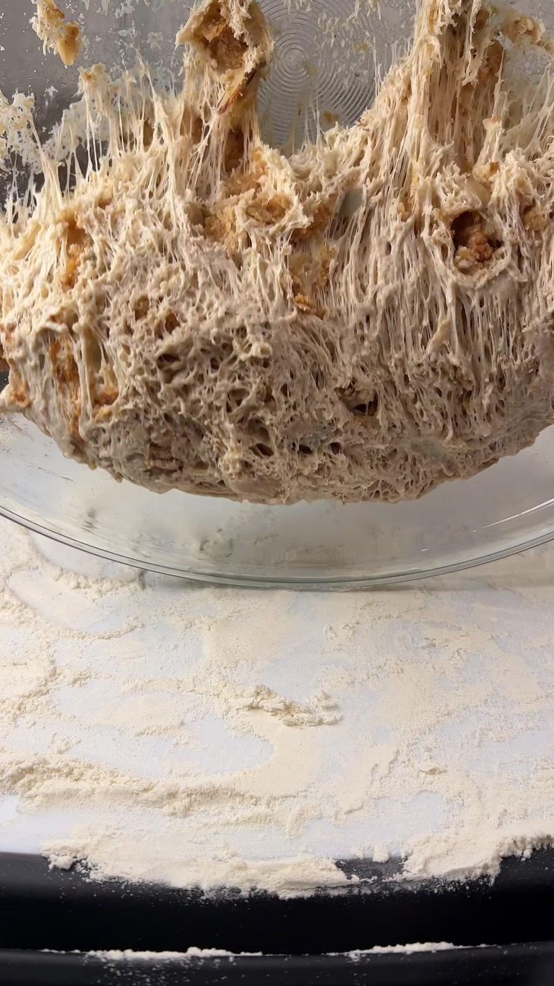 One of my fav parts about making bread is seeing and hearing the gluten strand fall. #bread #asmr #gluten #breadmaking