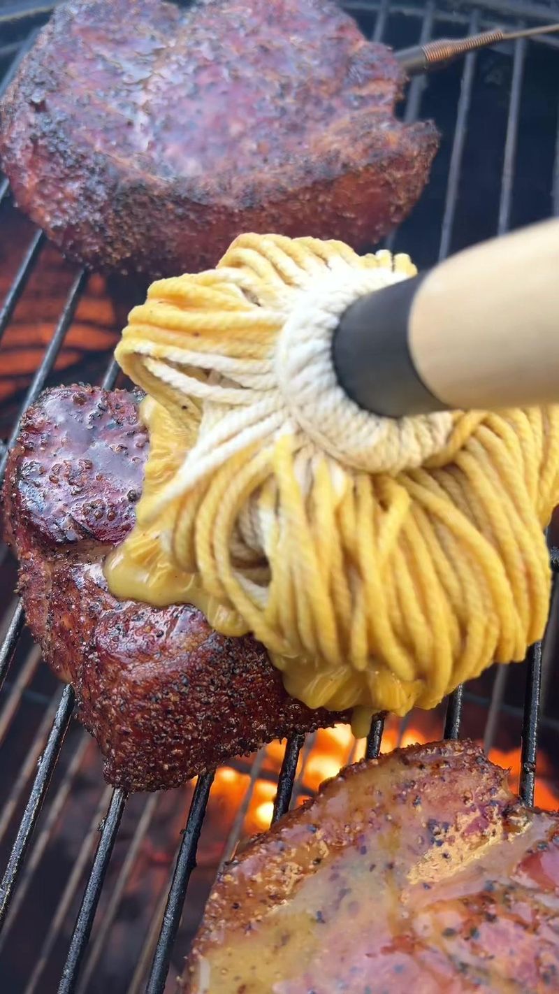 Mustard sauce mop on pork steak #bbq