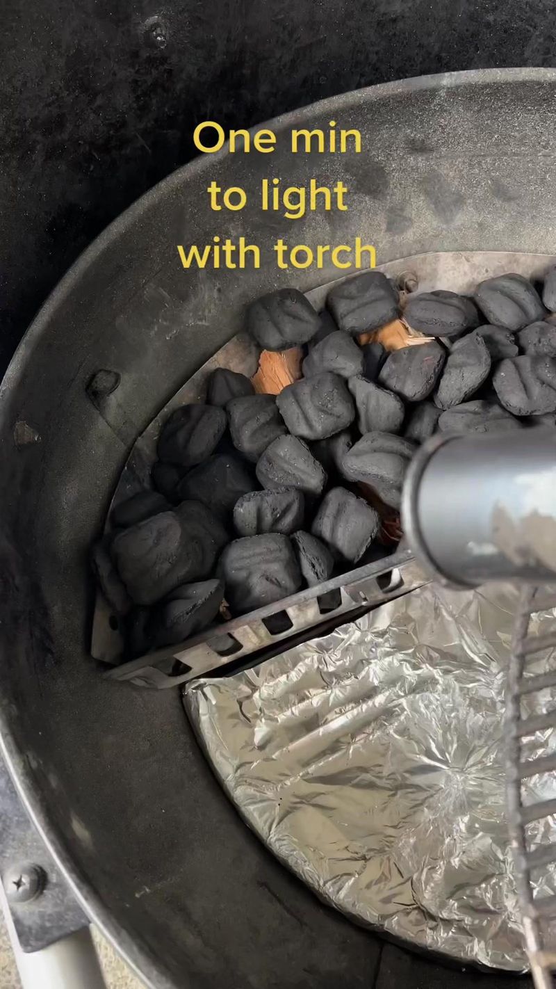 Less than a minute to get enough charcoal lit to start smoking. I definitely prefer a min with the torch over lighter cubes…