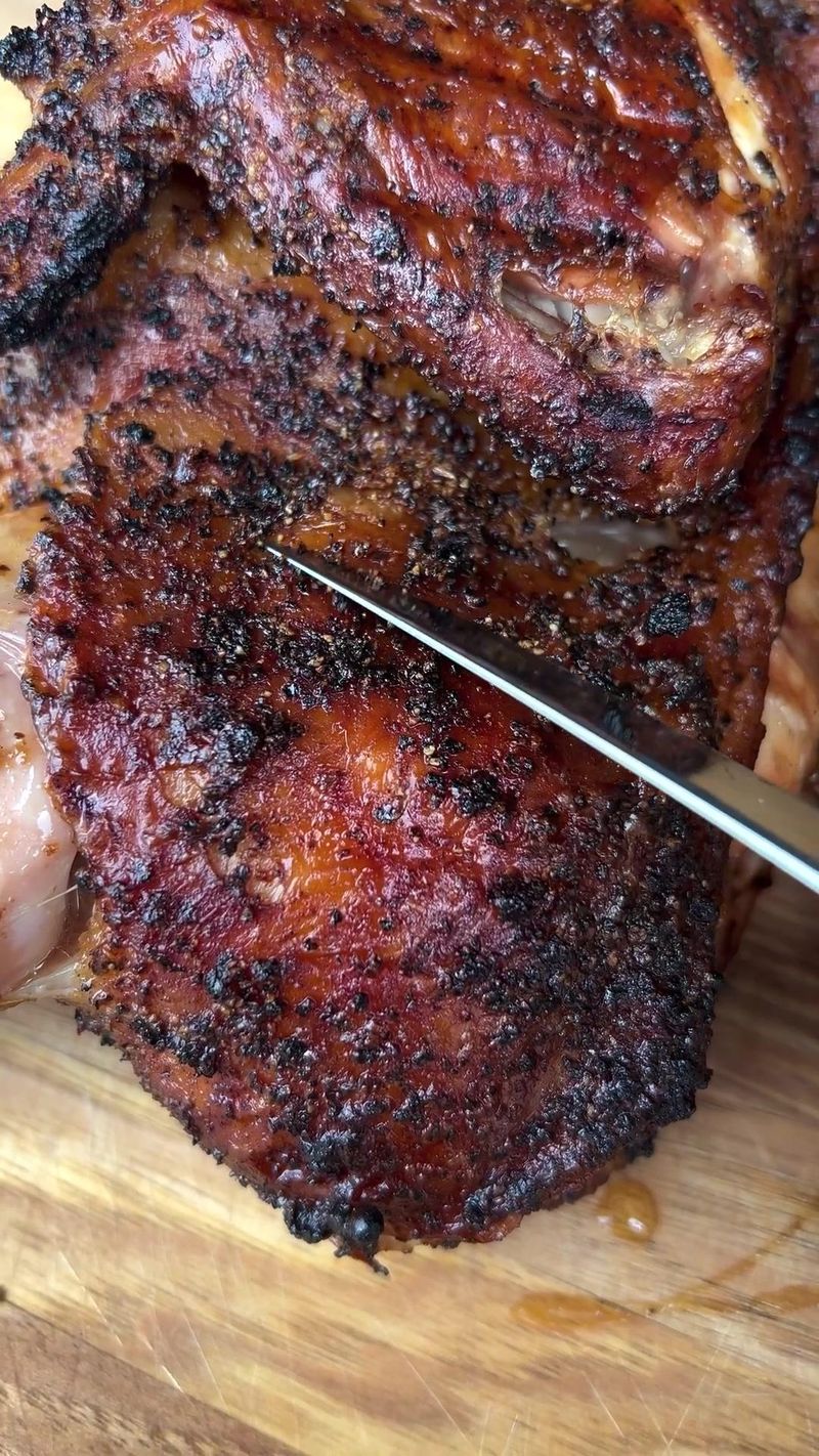 Smoke skin up at 250 until 150 internal. Crank to 450. Skin side down until crispy. #chicken #bbq