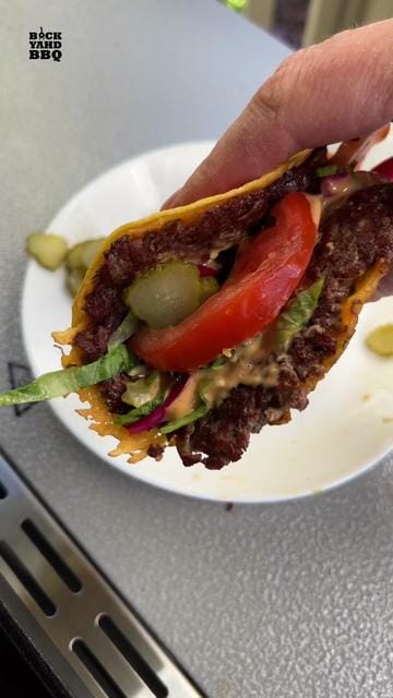 Let’s make my McDonald’s go to a deluxe quarter pounder with cheese smashburger taco. I presmash 4 ounce 80/20 ground beef…