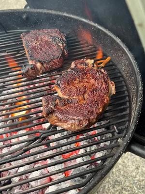Ribeye sizzles. @Backyahd BBQ @Backyahd BBQ @Backyahd BBQ
