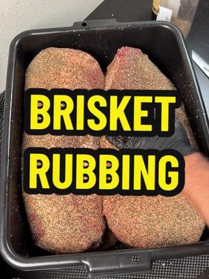 4 brisket party. Worcester binder. Custom rub. Touch up with pepper. All 4 fit in bus bin. Fridge for the night. Smoke first…