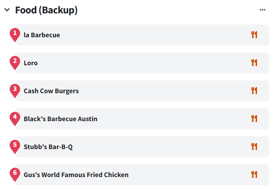 Texas BBQ tour 2022 backup restaurant stops list