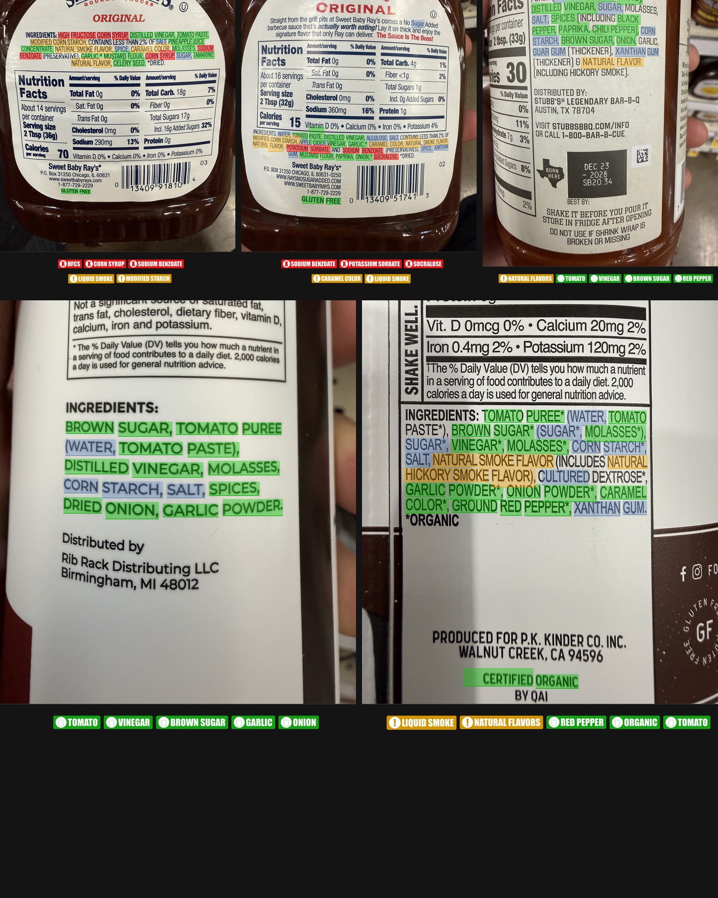 Flip the bottle over.

That’s it. That’s the whole tip. Before you grab a sauce off the shelf, just look at the ingredients.

Swipe through - I broke down five popular BBQ sauces and color-coded every ingredient on the label.

Sweet Baby Ray’s Original? High fructose corn syrup is the FIRST ingredient. Not tomatoes. Not vinegar. Corn syrup. 16g of added sugar and 70 calories per serving - in a condiment.

Ray’s No Sugar Added version? Sounds better until you check the label - they replaced the sugar with sucralose, an artificial sweetener. You went from corn syrup to a sweetener made in a processing plant. Pick your tradeoff.

Here’s the thing - two sauces can have similar sugar grams on the label but the SOURCE of that sugar matters. There’s a big difference between high fructose corn syrup and cane sugar or molasses.

I don’t do candy BBQ. Never have. If I’m doing pulled pork I want a vinegar-based sauce. For everything else I want something that tastes like real food, not a sugar delivery system.

Stubb’s - tomato puree and vinegar are the first two ingredients. That’s what I want to see on a label.

Rib Rack - brown sugar, tomato puree, vinegar, molasses. Right on the front it says No HFCS, No Artificial Ingredients. Straightforward.

Kinder’s - USDA Certified Organic. The whole ingredient list is organic. That speaks for itself.

I don’t always use sauce - dry rubs are great and you can make your own in 10 minutes with stuff already in your kitchen. But if you’re buying a bottle, take 5 seconds and check the label. Look at sugar, sodium, calories, carbs.

I keep going back to Stubb’s, Rib Rack, and Kinder’s because they taste great and I know what’s in them.

What sauces do you like? I’ll give them a try. 

#bbq #grilling #bbqsauce #bbqlife #meatlife