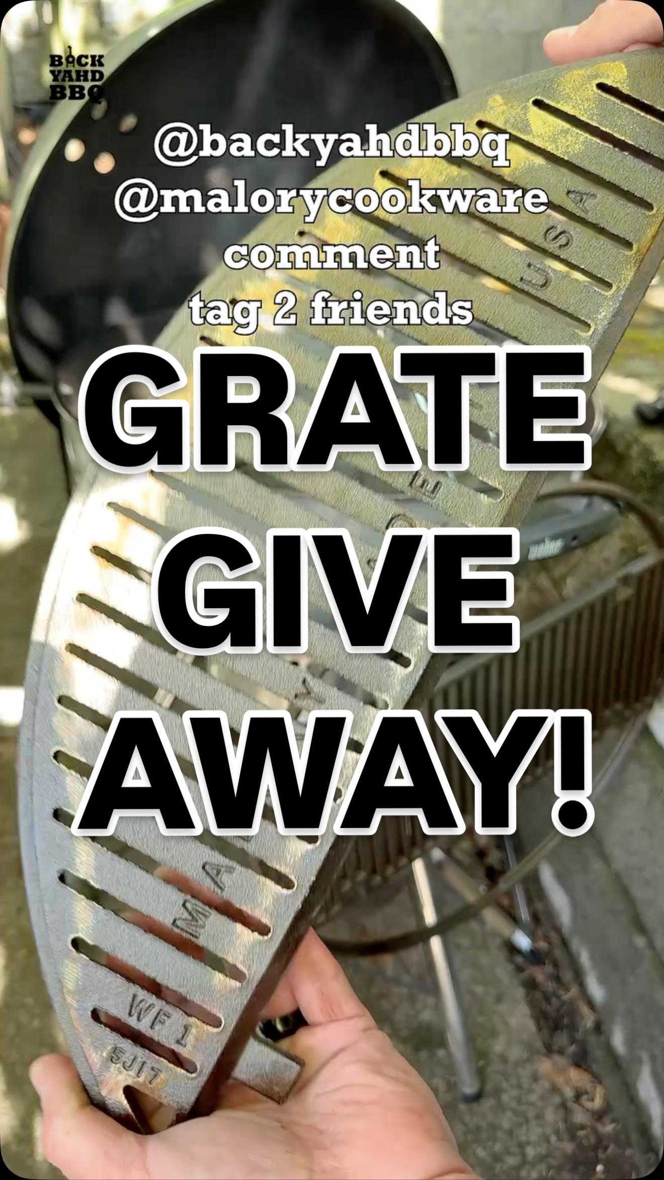 Malory Grate Giveaway

We teamed up with @malorycookware to give away some gear.

• Grand Prize: M1 Cast Iron Grate (Malory)

To enter:
1️⃣ Comment: Tell us what grill you’ll use this grate on
2️⃣ Follow @backyahdbbq and @malorycookware 
3️⃣ Tag 2 friends in the comments (each comment = extra entry!)

Ends May 24 at 11:59 PM PT. Winner contacted via DM, announced after prize ships.

Rules:
• Contiguous 48 US states, 18+
• One entry per person (2 extra entries for additional tags)
• Winner selected at random, contacted via DM
• Must respond within 3 days or we pick someone else
• Full rules: https://bkyhd.com/giveaways

We will NEVER ask for payment or credit card info. All we need from a winner is a shipping address. Anyone asking for money is a scam - report and block.

This promotion is in no way sponsored, endorsed, administered by, or associated with Instagram. By entering, participants release Instagram from responsibility and agree to Instagram’s terms of use.

#giveaway #bbq #grilling #malory