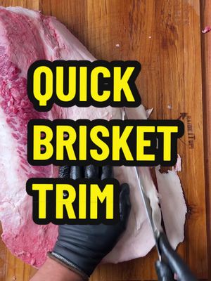 Quick Brisket Trim.  Trimming a brisket shouldn’t take more than 5 minutes.  You just need to remove fat that won’t render and remove any very thin or browned meat. That means you remove most of the hard deckle fat from the meat side.  You can leave the rest alone or carve off some of thicker globs.    You’ll also want to remove any of the dried or browned meat from the sides. On the fat side you’ll want to remove the part that sticks up like a lopsided mohawk - there’s a lot of fat under it that can be trimmed down. Save that fat and render it down into beef tallow or use in sausage. Then just try to get the fat cap down to about a quarter to a half an inch.  If you have an inch of fat it won’t render and you’ll be left with bark on fat instead of bark on meat. You don’t have to round off the corners if you don’t want to - but those thin parts will likely dry out and cook a lot faster than the rest.   Save any meat you trim off for burgers, sausage, tacos, or stews. I’ve been slathering my briskets with just worcestershire sauce lately because it’s easy and adds an umami profile.  I use a homemade rub that has more than just salt and pepper.  I’ll put it in the description and you can find it at bkyhd.com/brisket. Brisket Rub 1/4C Morton’s Kosher Salt, 72g 1/2C Coarse Black Pepper, 66g 1/8C Granulated Onion, 28g 1/8C Granulated Garlic, 24g 2t Chili Powder, 5g #bbq #brisket  @Backyahd BBQ 